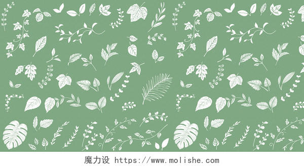 绿色背景白色卡通树叶背景春天底纹